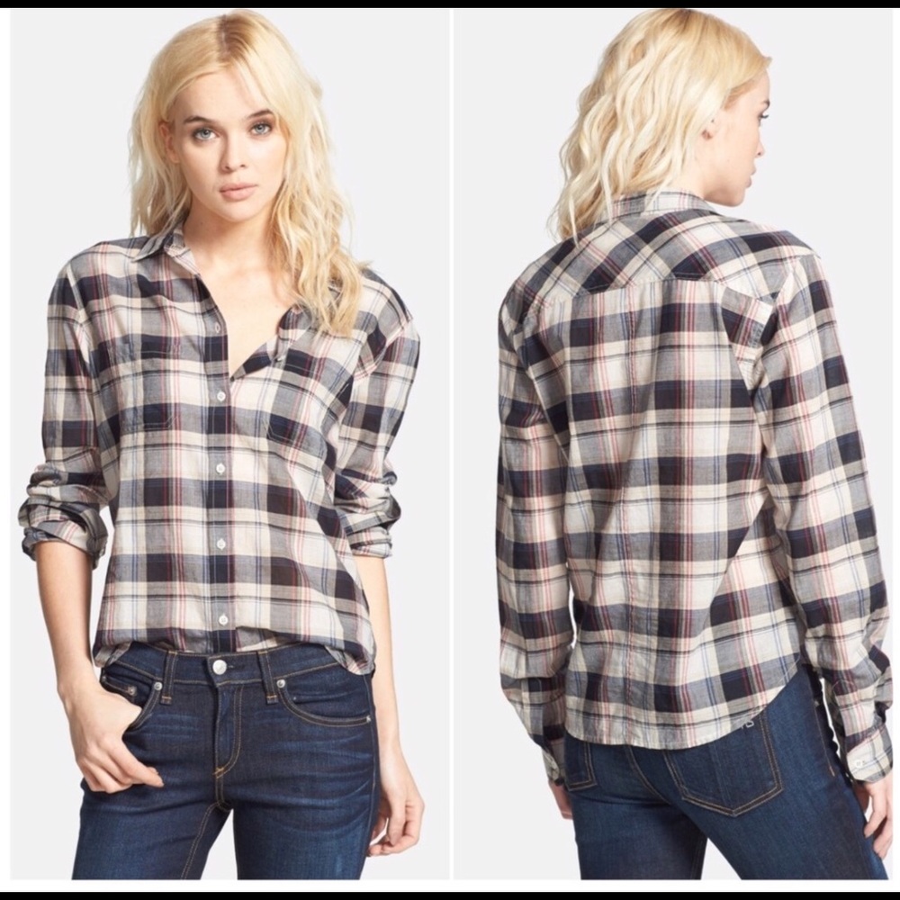 Lily Aldridge for velvet light weight plaid shirt